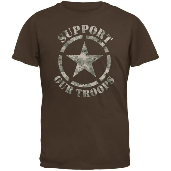 Support Our Troops Camo Star Brown Adult T-Shirt - X-Large