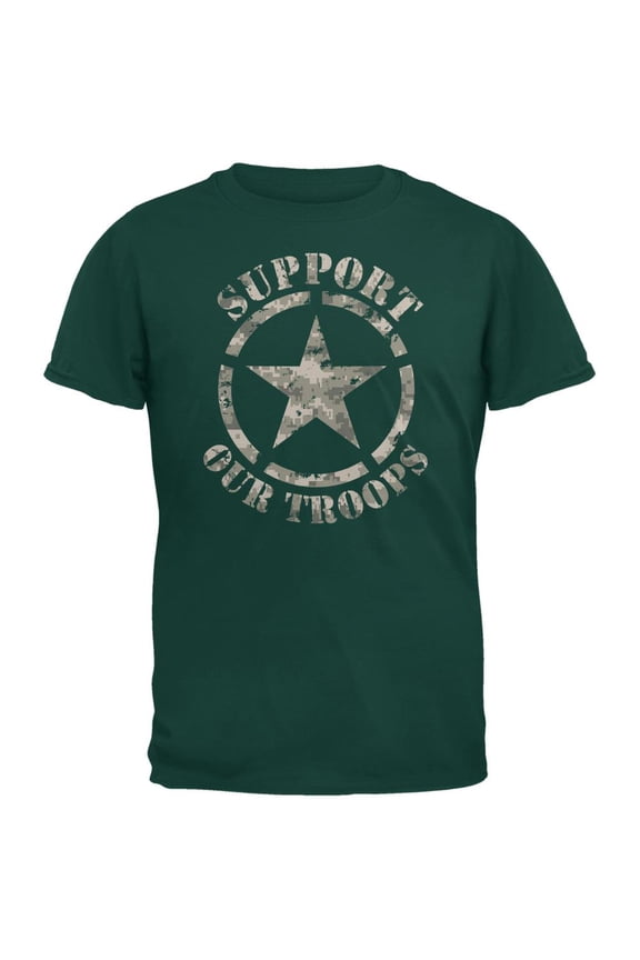 Support Our Troops Camo Star Forest Green Adult T-Shirt - Large