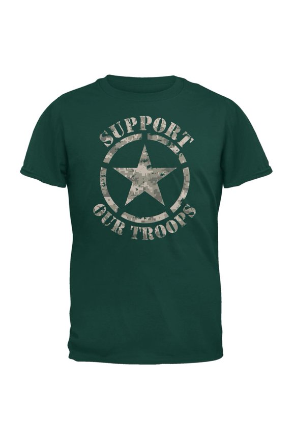 Support Our Troops Camo Star Forest Green Adult T-Shirt - Medium