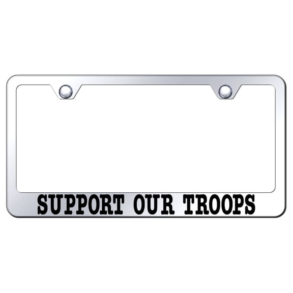 Support Our Troops Laser Etched Logo Stainless Steel License Plate Frame (Chrome)