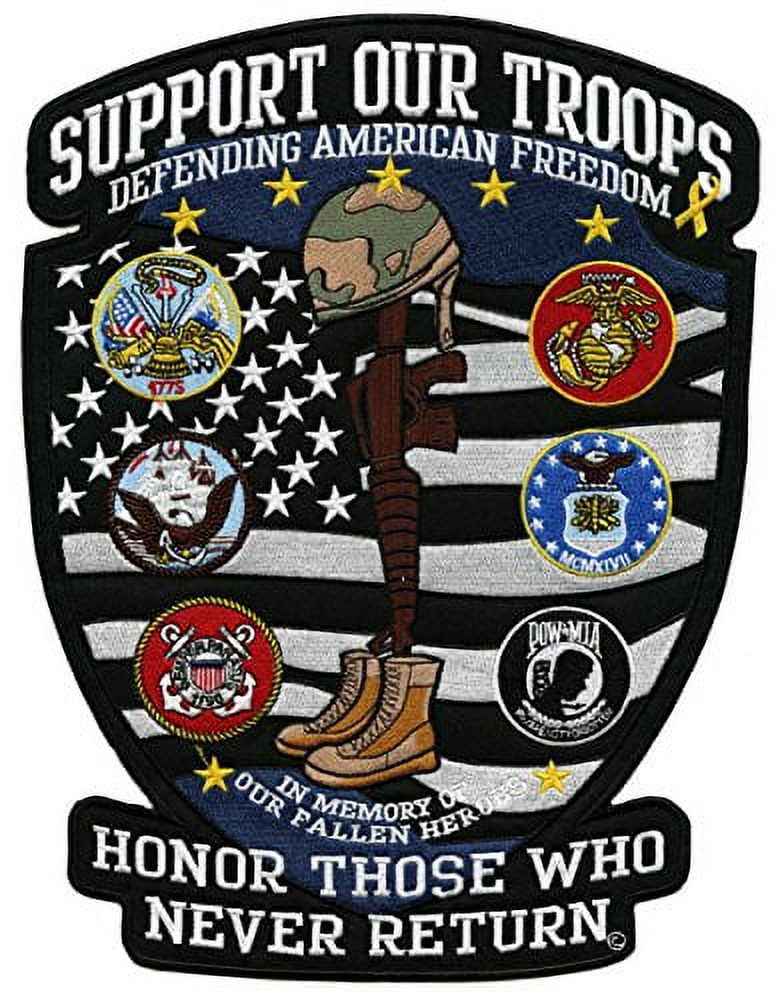 Support Our Troops Patch 12" | Fallen Heroes Tribute "Honor Those Who Never Return" | Large Embroidered Iron On