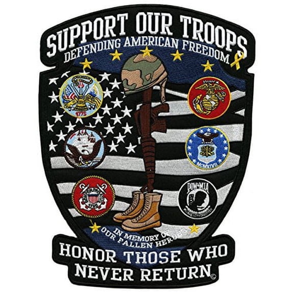 Support Our Troops Patch 12" | Fallen Heroes Tribute "Honor Those Who Never Return" | Large Embroidered Iron On