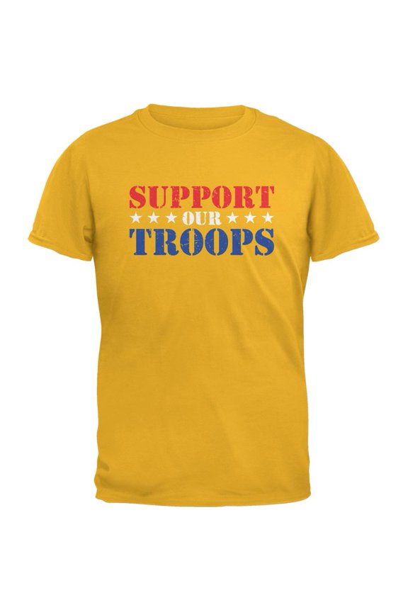 Support Our Troops Red White & Blue Stars Gold Adult T-Shirt - Large