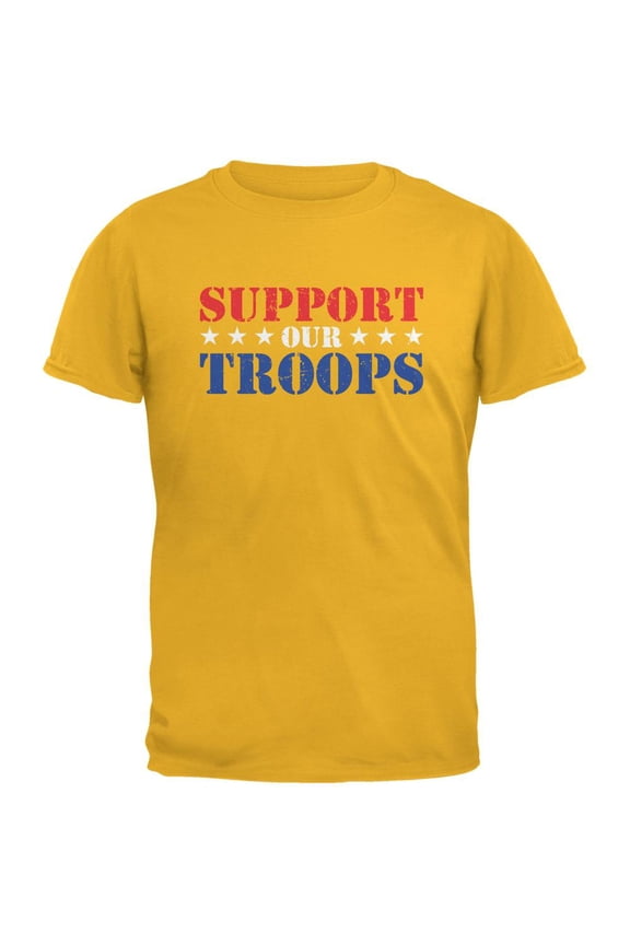 Support Our Troops Red White & Blue Stars Gold Adult T-Shirt - Small