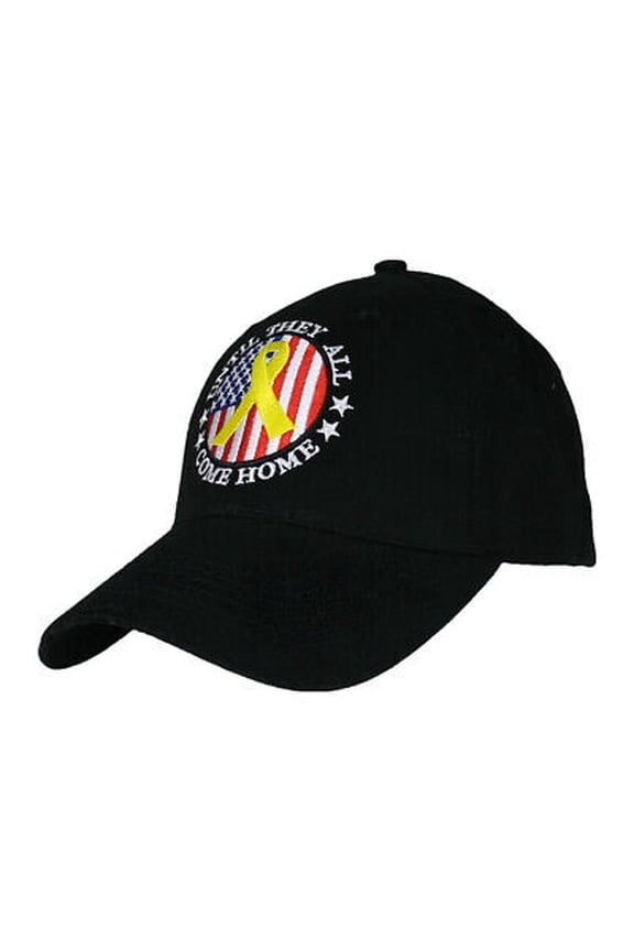 Support Our Troops Ribbon Hat / American Flag Black Baseball Cap