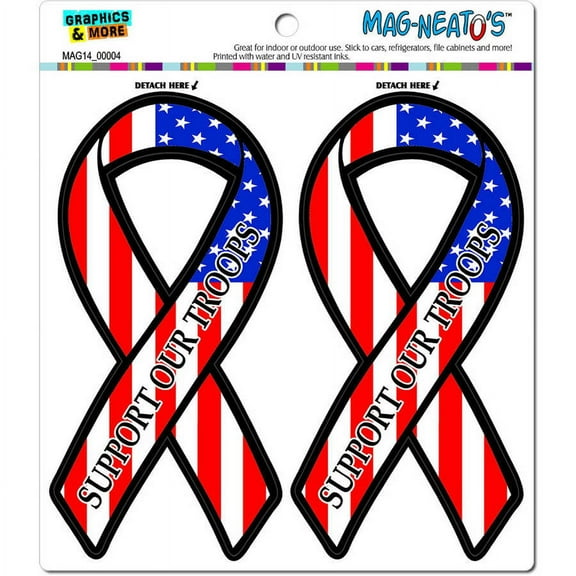 Support Our Troops Ribbon - Patriotic USA American Flag MAG-NEATO'S(TM) Car/Refrigerator Magnet Set