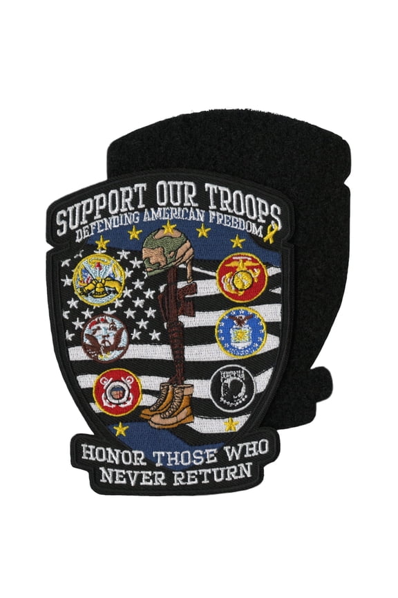 Support Our Troops Tactical Patch 5" | US Military Patriotic Embroidered Hook and Loop Pow Mia American Small - by Nixon Thread Co. (Hook and Loop)
