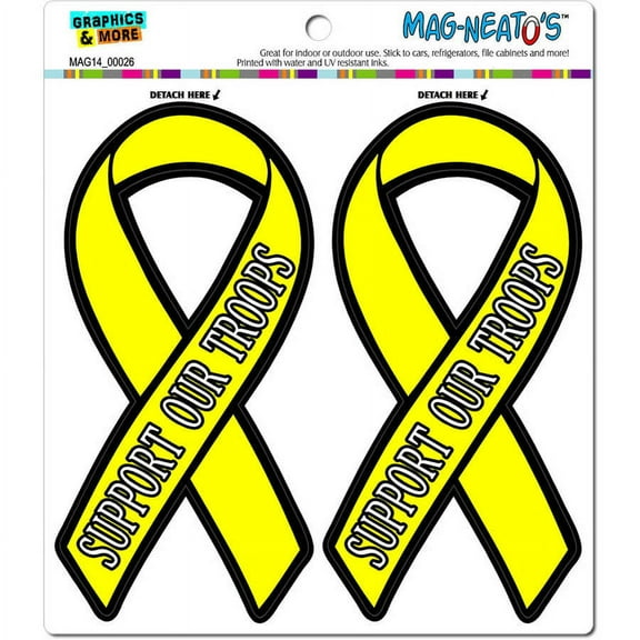 Support Our Troops Yellow Awareness Ribbon Automotive Car Refrigerator Locker Vinyl Magnet Set