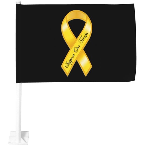Support Our Troops Yellow Ribbon Car Flag 12x18 Inch Window Clip Flag - Double Sided Fade Resistant Outdoor Decoration Let Your Cars Stand Out