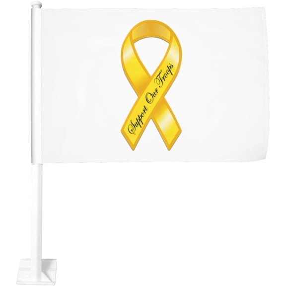 Support Our Troops Yellow Ribbon Car Flag 12x18 Inch Window Clip Flag - Double Sided Fade Resistant Outdoor Decoration Let Your Cars Stand Out