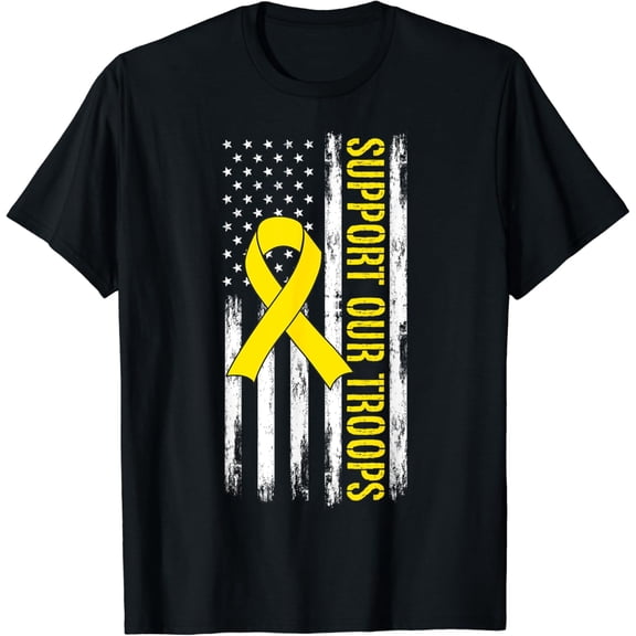 Support Our Troops Yellow Ribbon Military American Flag T-Shirt