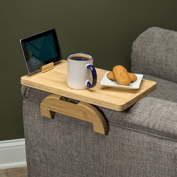 Support Plus Off-White bamboo couch arm table tray with rotating tablet rest, 15.3 in L x 9.8 in W