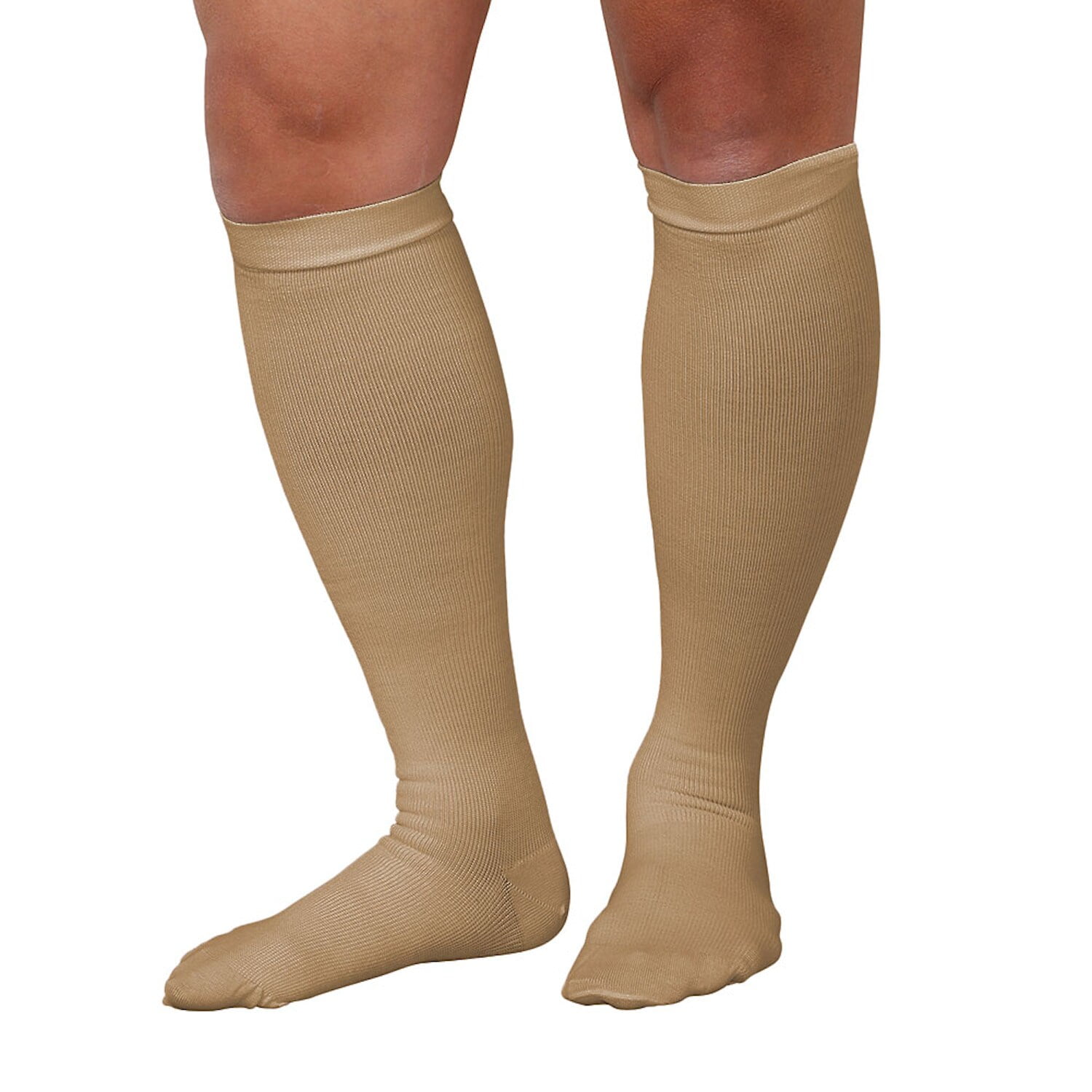 Support Plus Men's Moderate Compression Knee High Socks 1520mmHg, Regular Calf Khaki Large