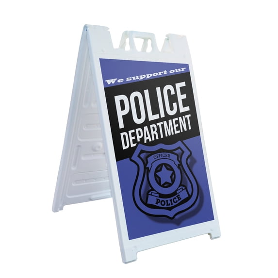 We Support our Police Department 24" x 36" Double Sided A-Frame Sidewalk Sign Includes 2 Plastic Inserts Foldable Portable White Signicade Civic Engagement Professional Display Bold
