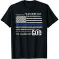 thumbnail image 1 of Support Police Thin Blue Line Distressed Flag Bible Verse T-Shirt Black Small, 1 of 4