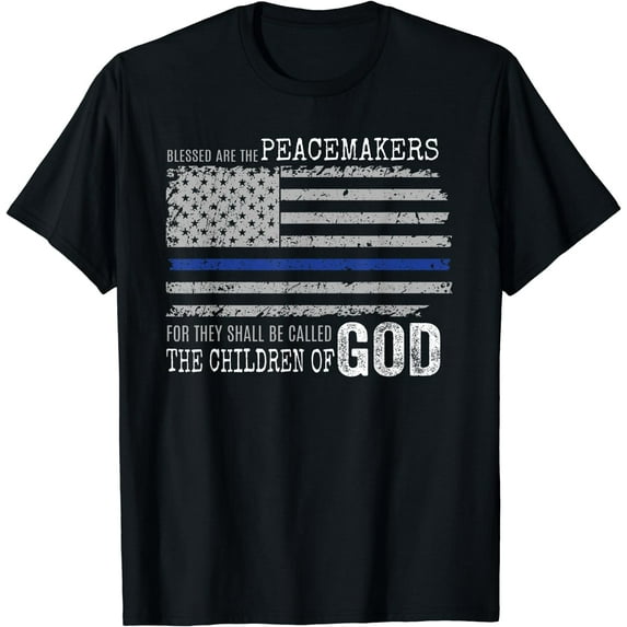 Support Police Thin Blue Line Distressed Flag Bible Verse T-Shirt Black Small