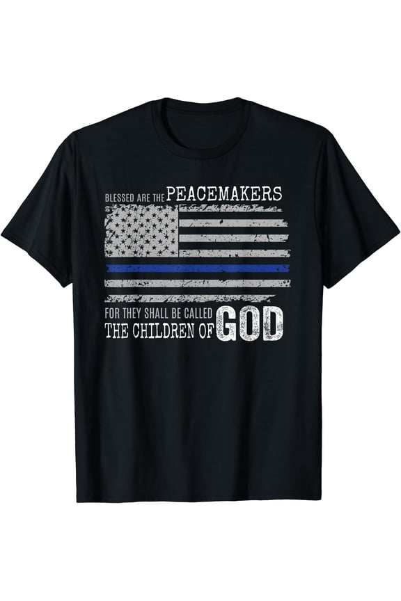 Support Police Thin Blue Line Distressed Flag Bible Verse T-Shirt Black Small
