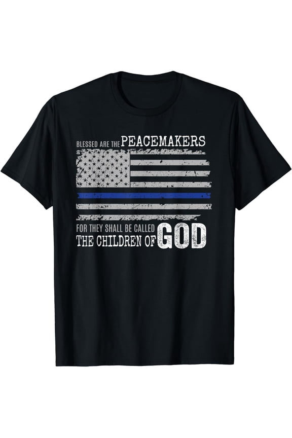 Support Police Thin Blue Line Distressed Flag Bible Verse T-Shirt