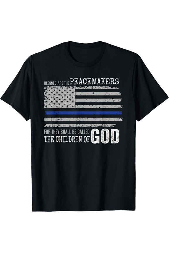 Support Police Thin Blue Line Distressed Flag Bible Verse T-Shirt