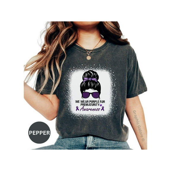 Support Premature Babies: Women's Purple Ribbon Awareness T-Shirt for Maternal Health Advocacy