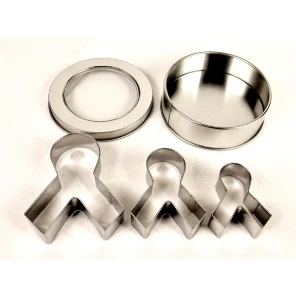 Support Ribbon Cookie Cutters, Set Of 3 Sizes, Slip Cover Storage Tin Plt#1/5
