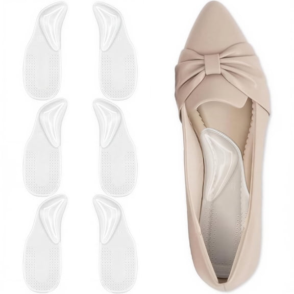 3 Pairs Gel Arch Support Inserts, Self-Adhesive Heel Cushion Pads for Plantar Fasciitis, Fits Heels Sandals Flats