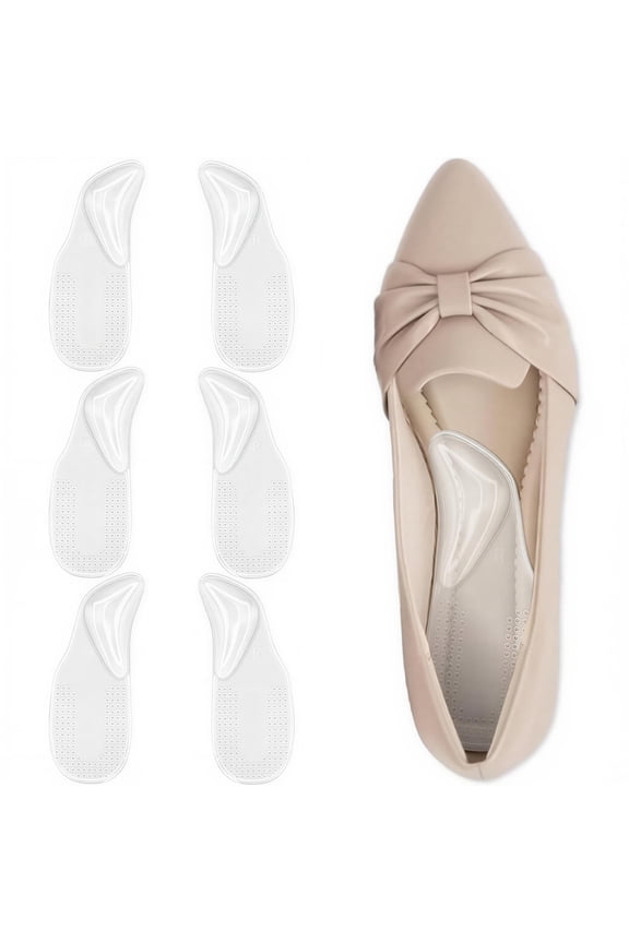 3 Pairs Gel Arch Support Inserts, Self-Adhesive Heel Cushion Pads for Plantar Fasciitis, Fits Heels Sandals Flats