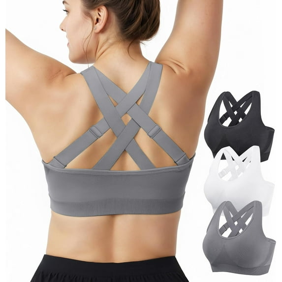 Support Sports Bras for Women: Padded Adjustable Crossback Full Coverage Bralette for Gym Dance - for C-DDD Large Bust