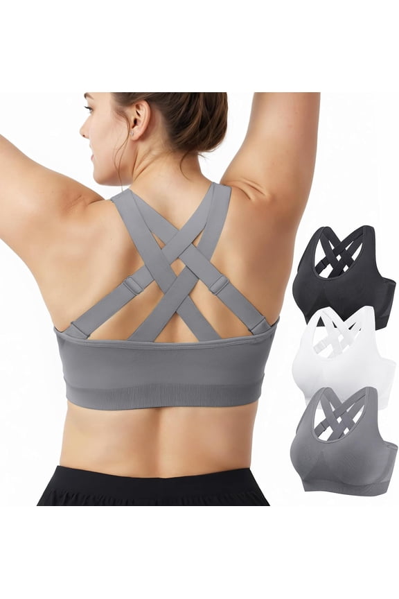 Support Sports Bras for Women: Padded Adjustable Crossback Full Coverage Bralette for Gym Dance - for C-DDD Large Bust