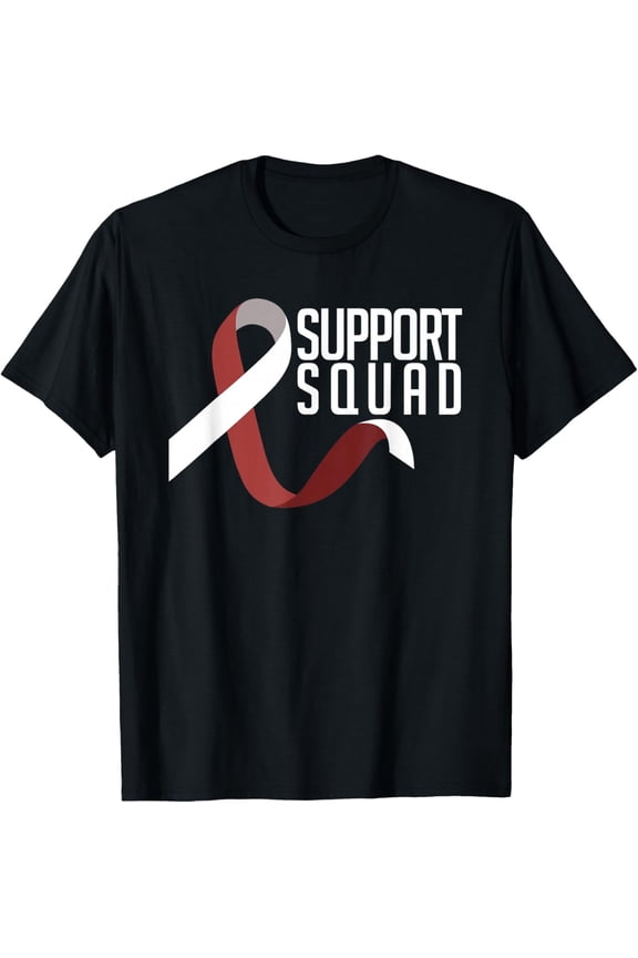 Support Squad Awareness Ribbon Graphic Tee Red and White Ribbon Inspirational Adult Short Sleeve T-Shirt