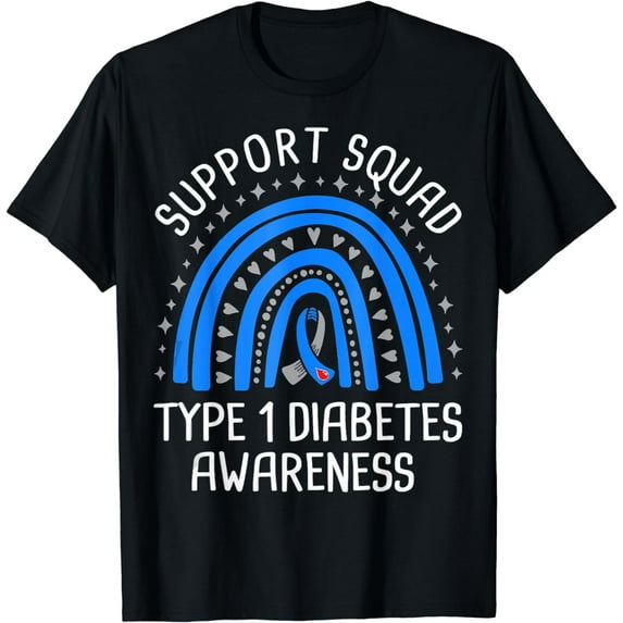 Support Squad Blue Ribbon T1D Type 1 Diabetes Awareness T-Shirt