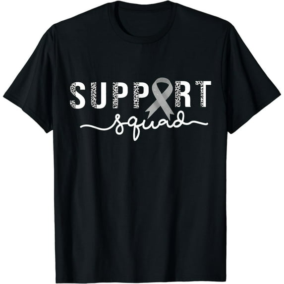 Support Squad Brain Cancer Awareness Leopard Gray Ribbon T-Shirt