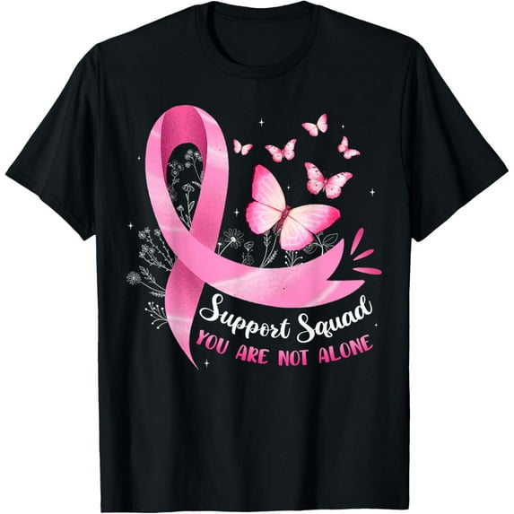 Support Squad Breast Cancer Awareness Pink Ribbon Butterfly T-Shirt