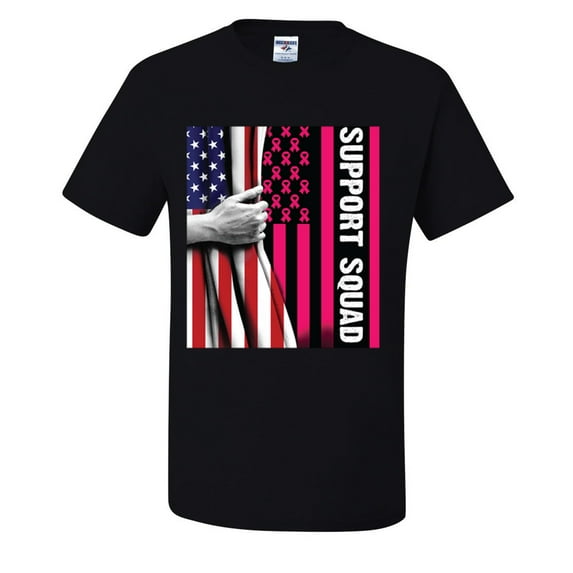 Support Squad Breast Cancer Awareness Warrior American Flag Mens T-shirts , Black, 2XL