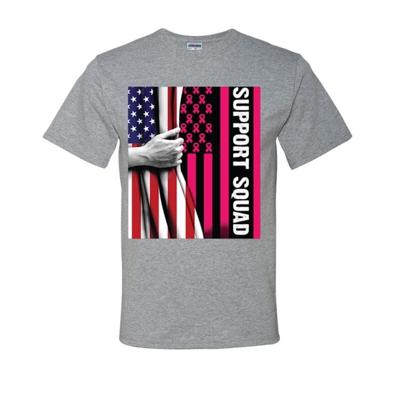 Support Squad Breast Cancer Awareness Warrior American Flag Mens T-shirts , Heather Grey, 4XL