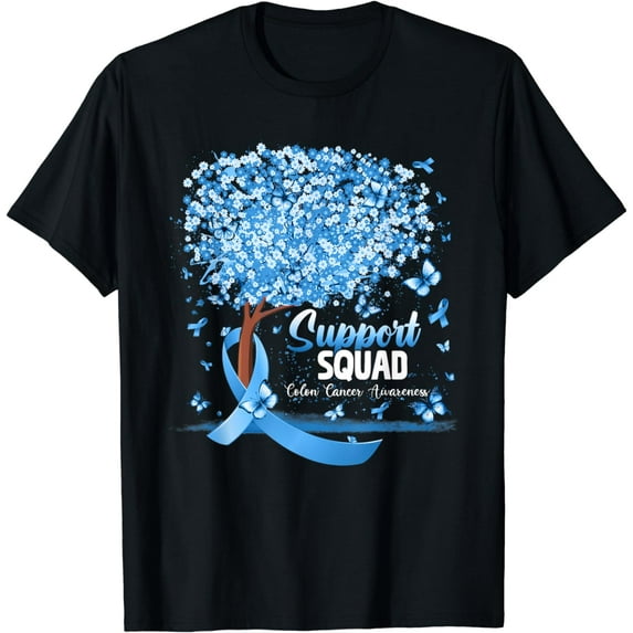 Support Squad Butterfly Blue Ribbon Colon Cancer Awareness T-Shirt