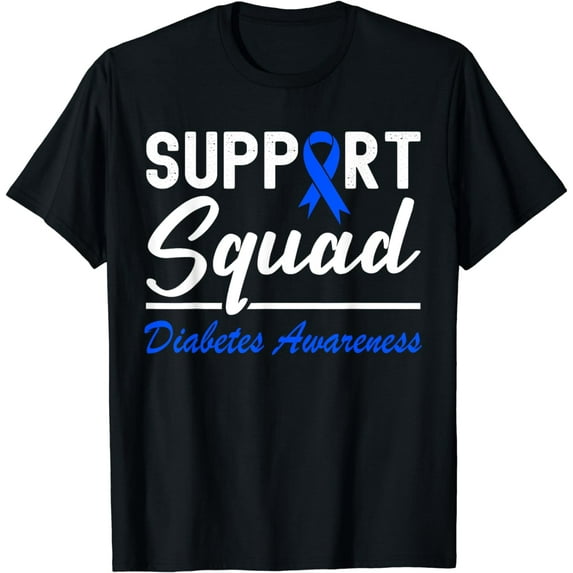 Support Squad Diabetic Month Blue Ribbon Diabetes Awareness T-Shirt