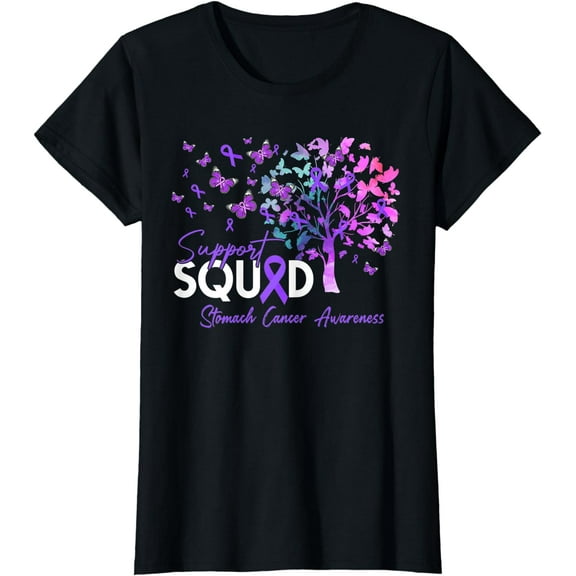 Support Squad Fall Tree Periwinkle Ribbon Stomach Cancer T-Shirt
