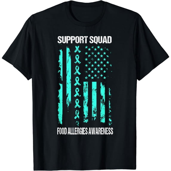 Support Squad Food Allergies Awareness American Flag Ribbon T-Shirt
