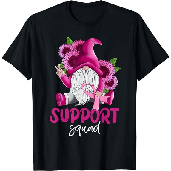 Support Squad Gnomies Breast Cancer Awareness Sunflowers T-Shirt Black 3X-Large