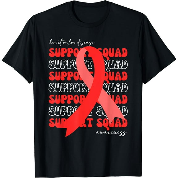 Support Squad Heart Valve Disease Awareness Red Ribbon T-Shirt