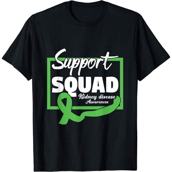 Support Squad Kidney Disease Awareness T-Shirt Green Ribbon Chronic Kidney Disease Fighter Warrior Graphic Tee Unisex Cotton Top Retro Supportive Apparel