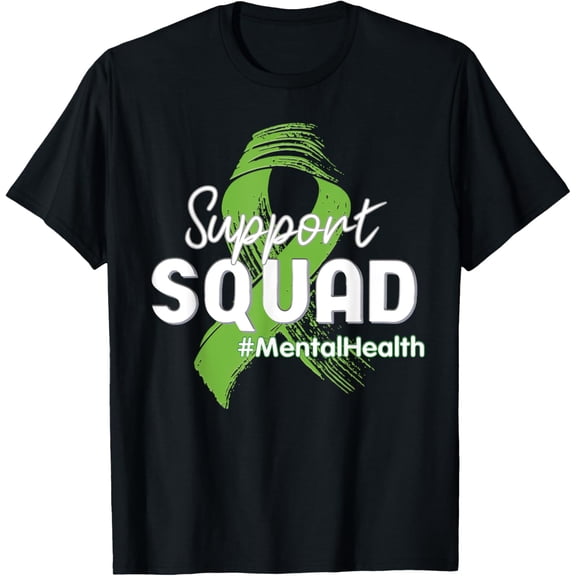 Support Squad Mental Health Awareness Lime Green Ribbon T-ShirtMen and women, Black T-shirt, size: Extra large