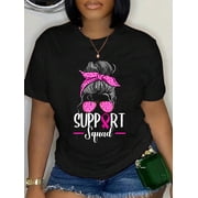 Support Squad Messy Bun Breast Cancer Awareness T-Shirt