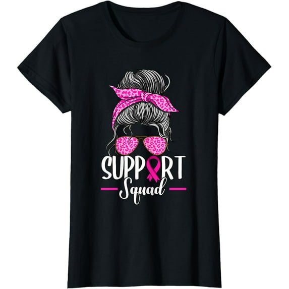 Support Squad Messy Bun Breast Cancer Awareness T-Shirt