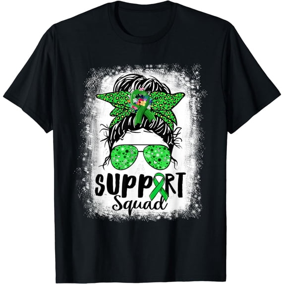 Support Squad Messy Bun Green Ribbon Mental Health Awareness T-Shirt