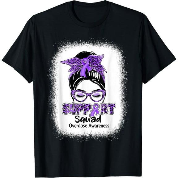 Support Squad Messy Bun Purple Ribbon Overdose Awareness T-ShirtPure cotton short-sleeved shirts for both men and women