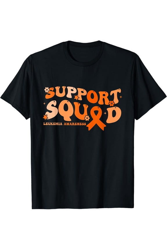 Support Squad Orange Ribbon Leukemia Blood Cancer Awareness T-Shirt Black Medium
