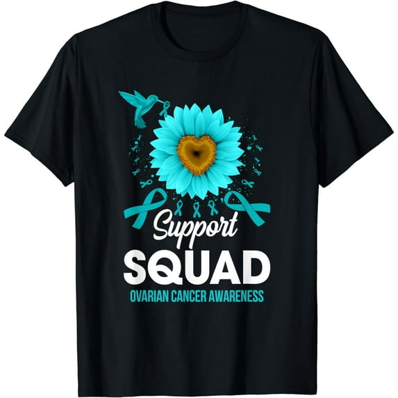 Support Squad Ovarian Cancer Awareness Sunflower Hummingbird T-Shirt