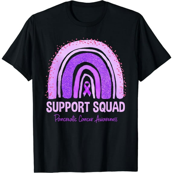 Support Squad Pancreatic Cancer Awareness Rainbow Purple T-Shirt Black Large